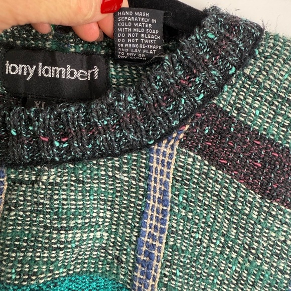 Tony Lambert vintage 90’s distressed look grandpa sweater. Size XL - Picture 4 of 6